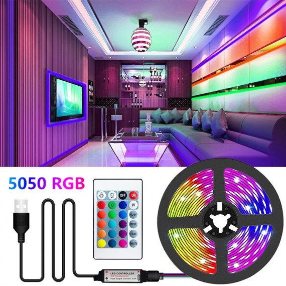 Striscia LED Adesiva USB Alimentata e Telecomando Wireless RF Luminosa con 16 Color