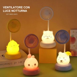 ​​Mini Ventilatore Portabile da Tavola 4 animaletti (coniglio/pulcino/gatto/orso) con luce notturna RGB e ricarica USB​​