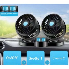 Ventilatore Auto A Doppia Testa Vento Fresco e Confortevole Design 360° Ultra Silenzioso 50db Vento Potente Colore Acquamarina