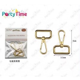 PARTY TIME GANCI METALLICI PER BORSE! 5CM IN ORO E ARGENTO - GANCIO ROTANTE MULTIFUNZIONE CON ANELLO 3.3CM