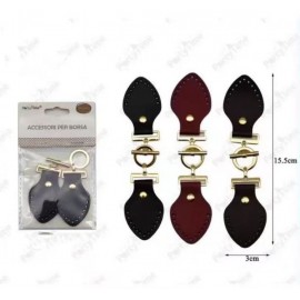 PARTY TIME ACCESSORI PELLE PER BORSE! 15.5CM NERO/BORDÒ - DETTAGLI ELEGANTI CON FIBBIE DORATE E RIVETTI
