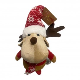Peluche Renna Natalizia 40x20cm! Cappello Rosso e Sciarpa a Fiocchi - Morbida Decorazione e Regalo Perfetto