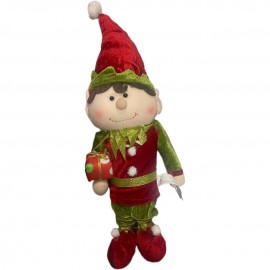 ELFO NATALIZIO IN PELUCHE 55X25CM! CON REGALO E CAPPELTO ROSSO - PER DECORAZIONE E REGALO FESTIVO