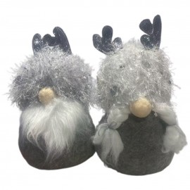 Elfi di Natale di peluche 21x15x12 cm! Un maschio e una femmina con corna argentate e barba grigia: il regalo perfetto.