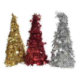 ALBERO NATALIZIO CON FORO CENTRALE E PAILETTES LUCENTI! 48X20 CM IN ORO/ROSSO/ARGENTO - DECORAZIONE BRILLANTE CON STELLE