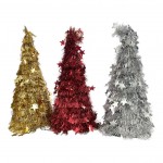 ALBERO NATALIZIO CON FORO CENTRALE E PAILETTES LUCENTI! 48X20 CM IN ORO/ROSSO/ARGENTO - DECORAZIONE BRILLANTE CON STELLE