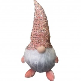 GNOMO NATALIZIO GEV 26X47 CM! CAPPELLO CON PAILLETTES ROSA E BARBA MORBIDA - DECORAZIONE MAGICA PER FESTE