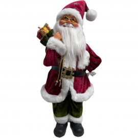 BABBO NATALE CON OCCHIALI ORO E REGALI! 27X60 CM IN PELLICCIA E VELLUTO - DECORAZIONE NATALIZIA CON SACCO DONI
