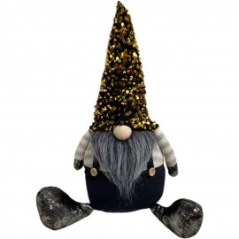Elfo di Natale scintillante 20x33 cm! Cappello con paillettes dorate e barba grigia: la decorazione perfetta per le feste.