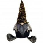 Elfo di Natale scintillante 20x33 cm! Cappello con paillettes dorate e barba grigia: la decorazione perfetta per le feste.