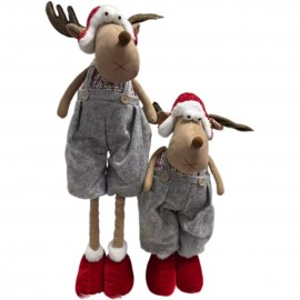 Renna natalizia con gambe retrattili, misure 28 x 74-84 cm! Morbido peluche con cappello rosso, un giocattolo natalizio.