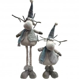 RENNA NATALIZIA GEV CON GAMBE TELESCOPICHE! 22X55 CM IN PELLICCIA BLU E GRIGIO - DECORAZIONE CON CAPPUCCIO A PUNTA E SCIARPA